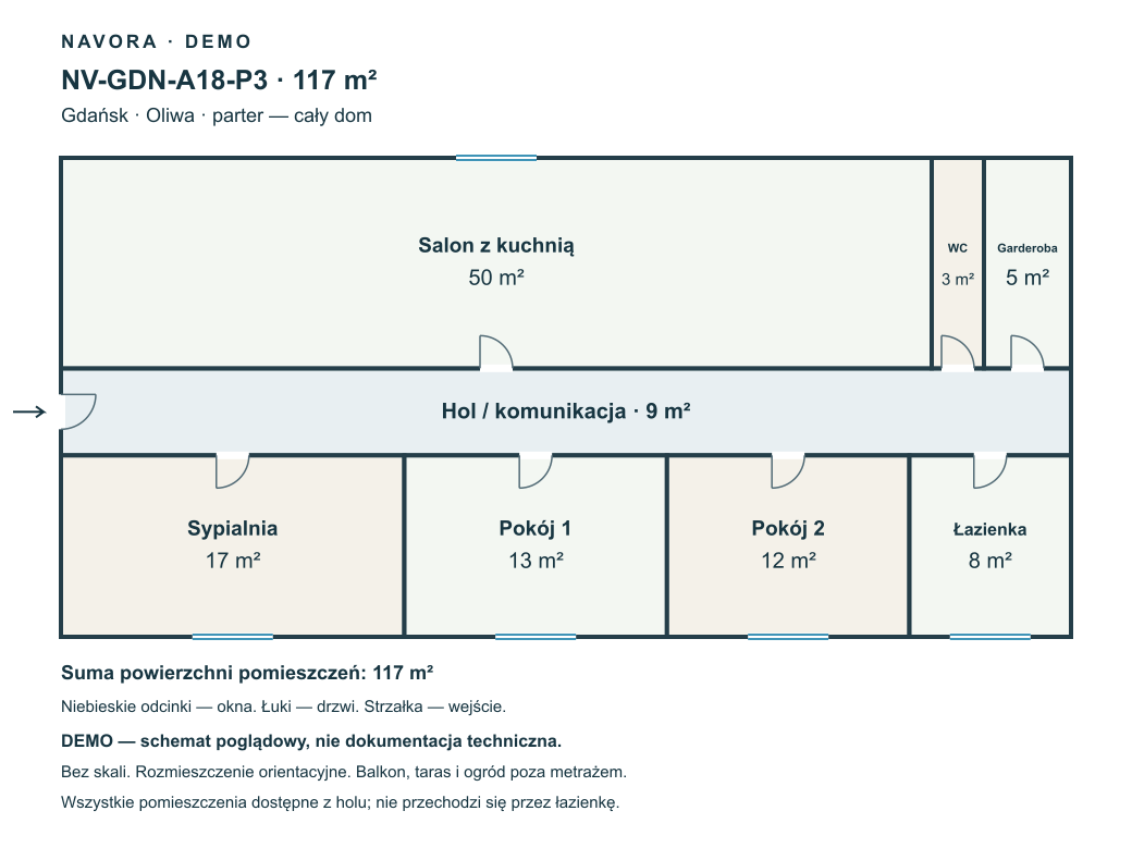 DEMO — schemat 117 m² · parter