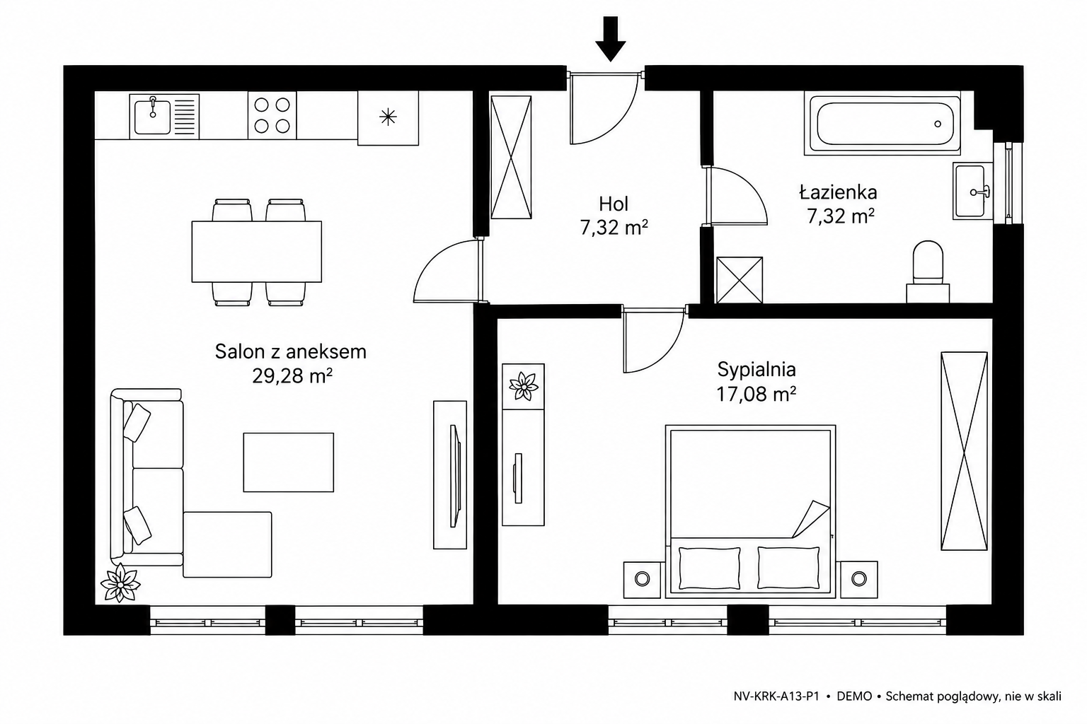 Rzut 2D — 61 m² • DEMO