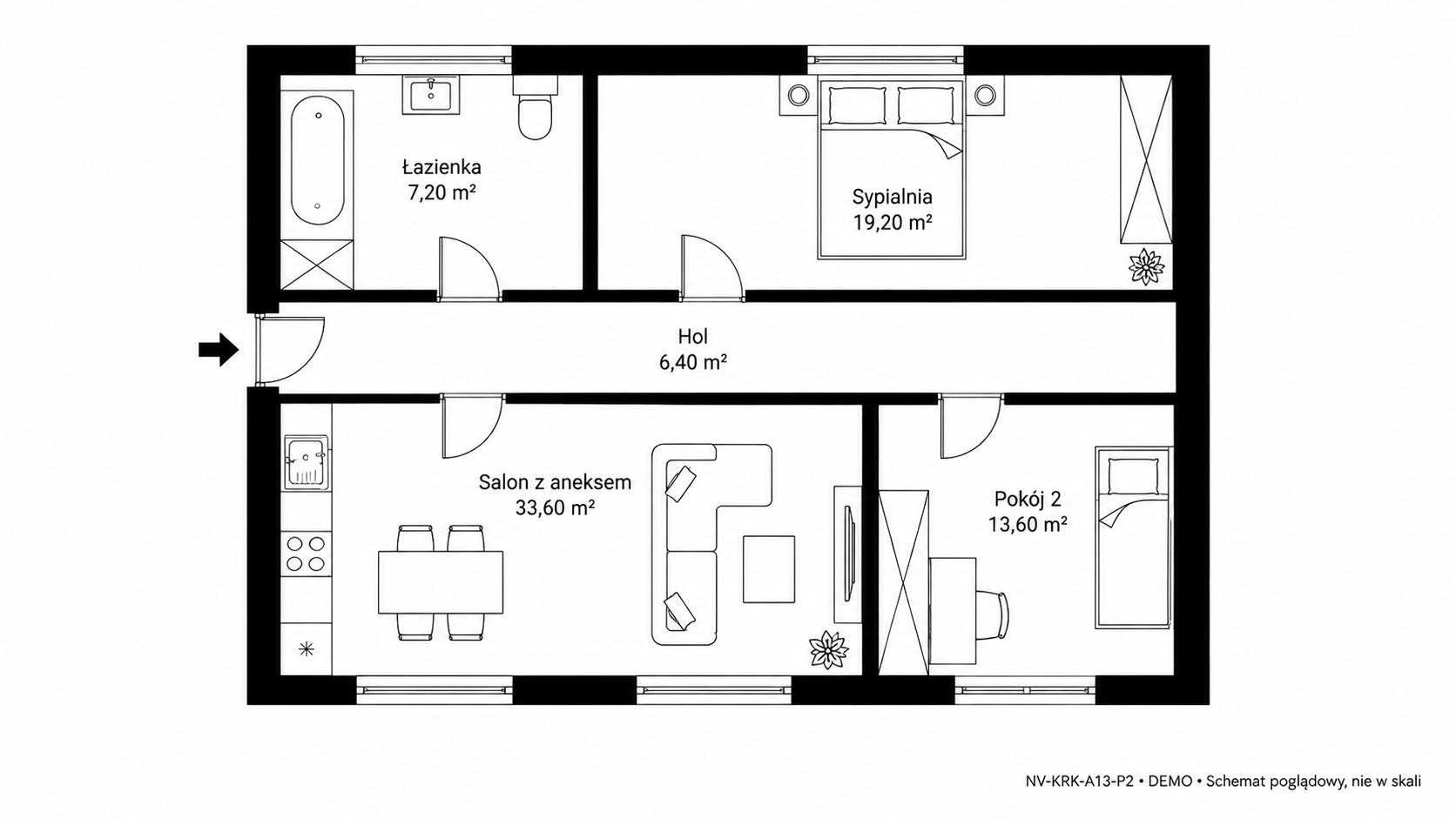 Rzut 2D — 80 m² • DEMO