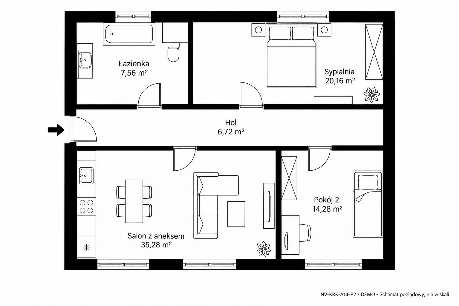 Rzut 2D — 84 m² • DEMO