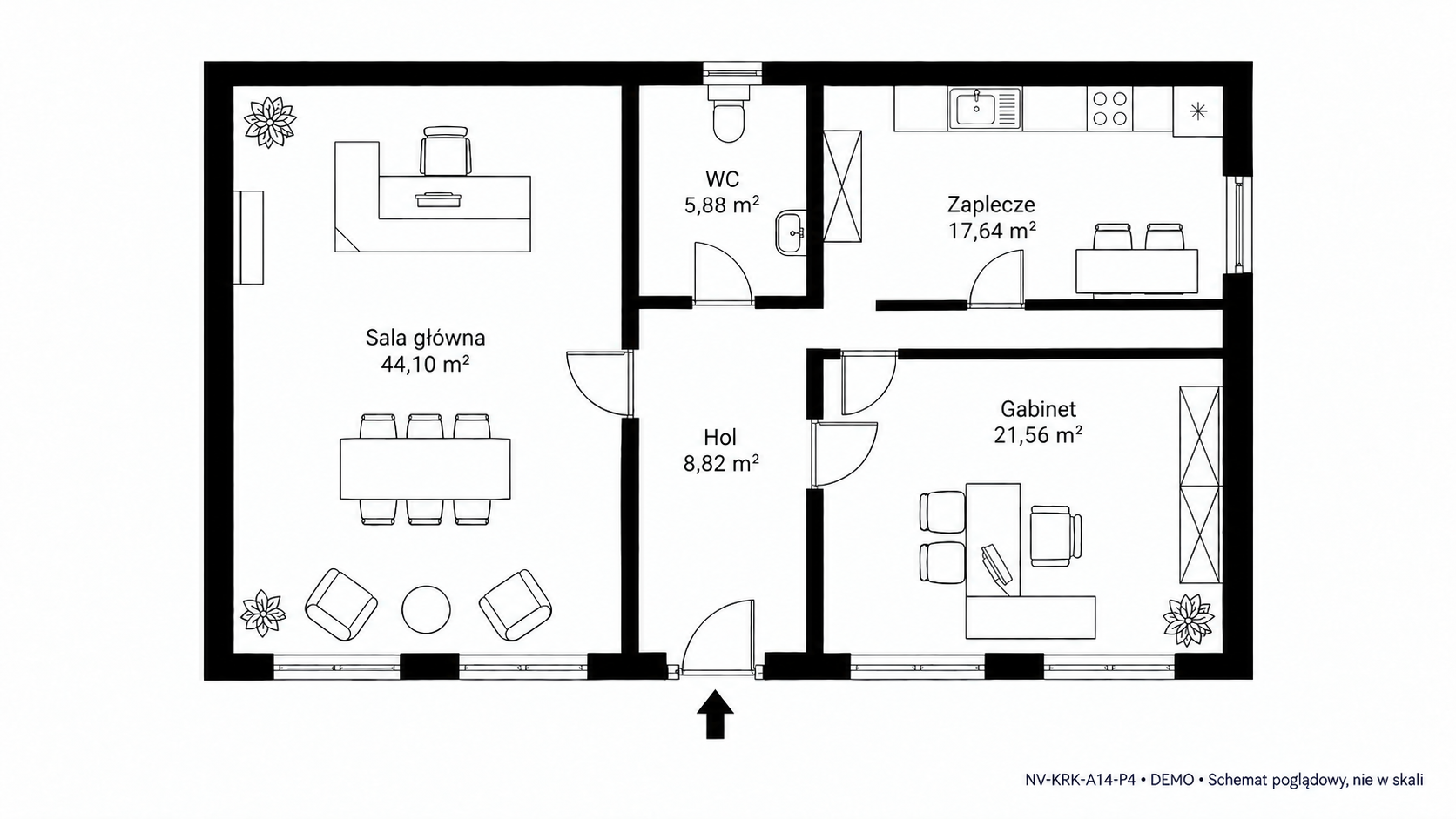 Rzut 2D — 98 m² • DEMO