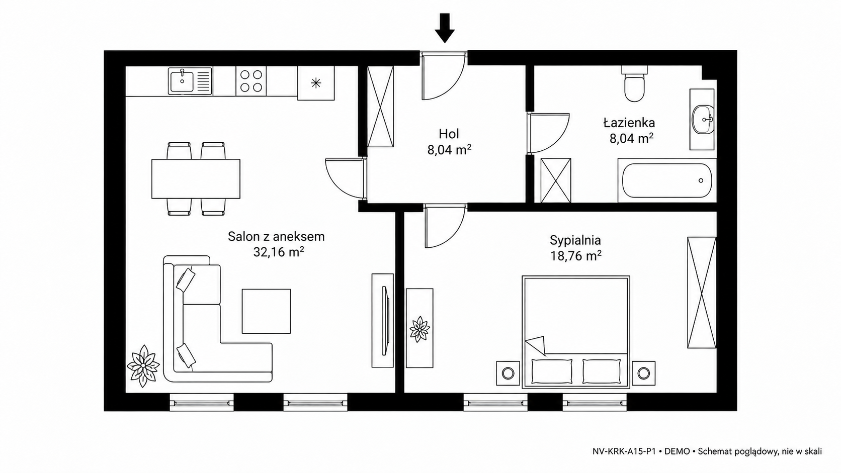 Rzut 2D — 67 m² • DEMO