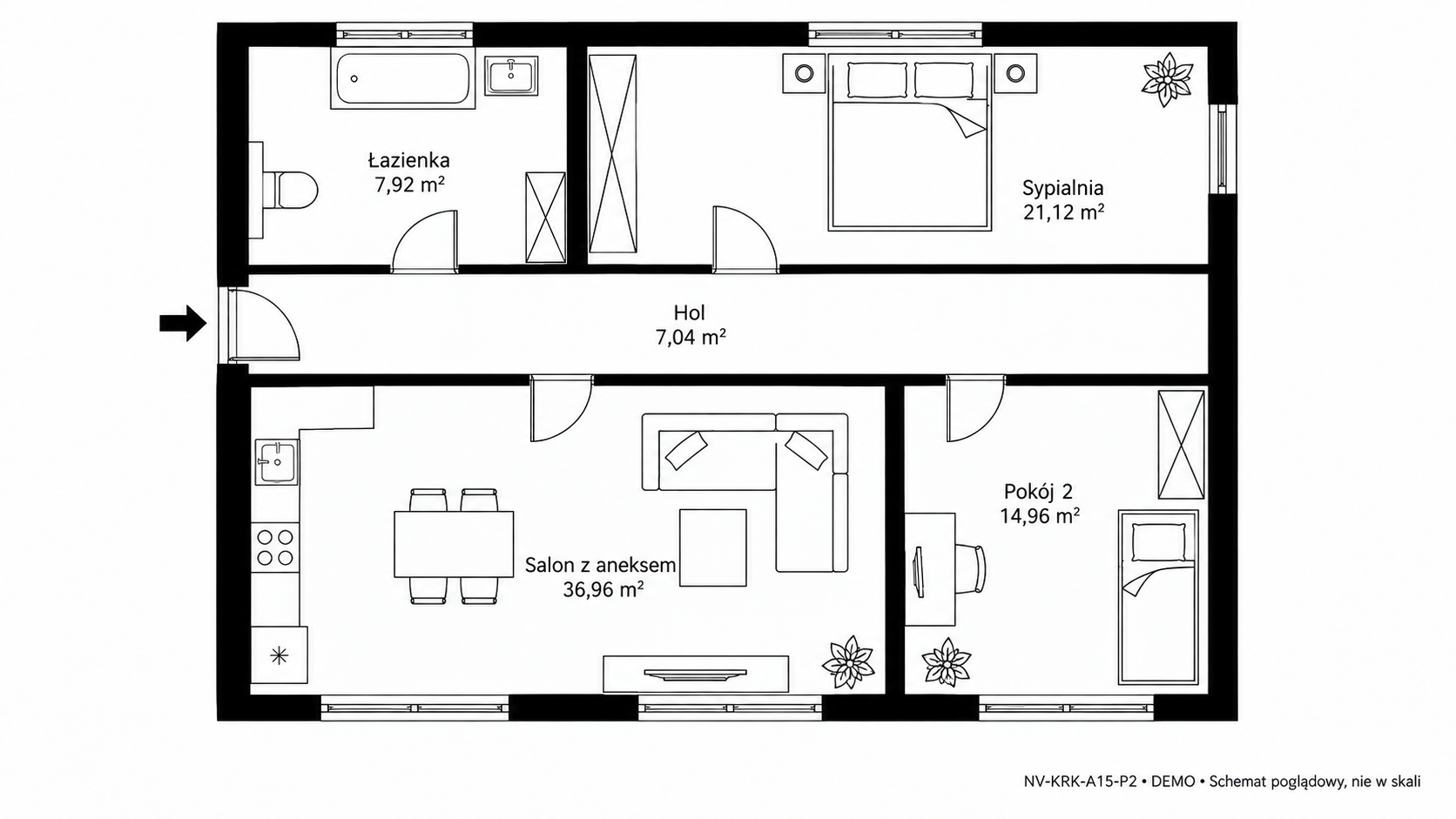 Rzut 2D — 88 m² • DEMO