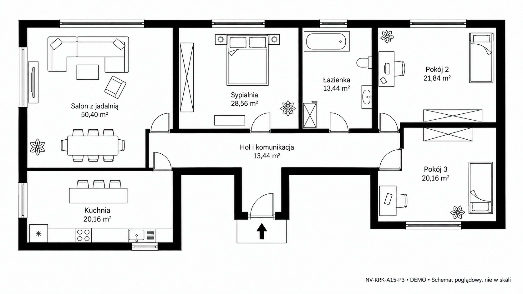 Rzut 2D — 168 m² • DEMO