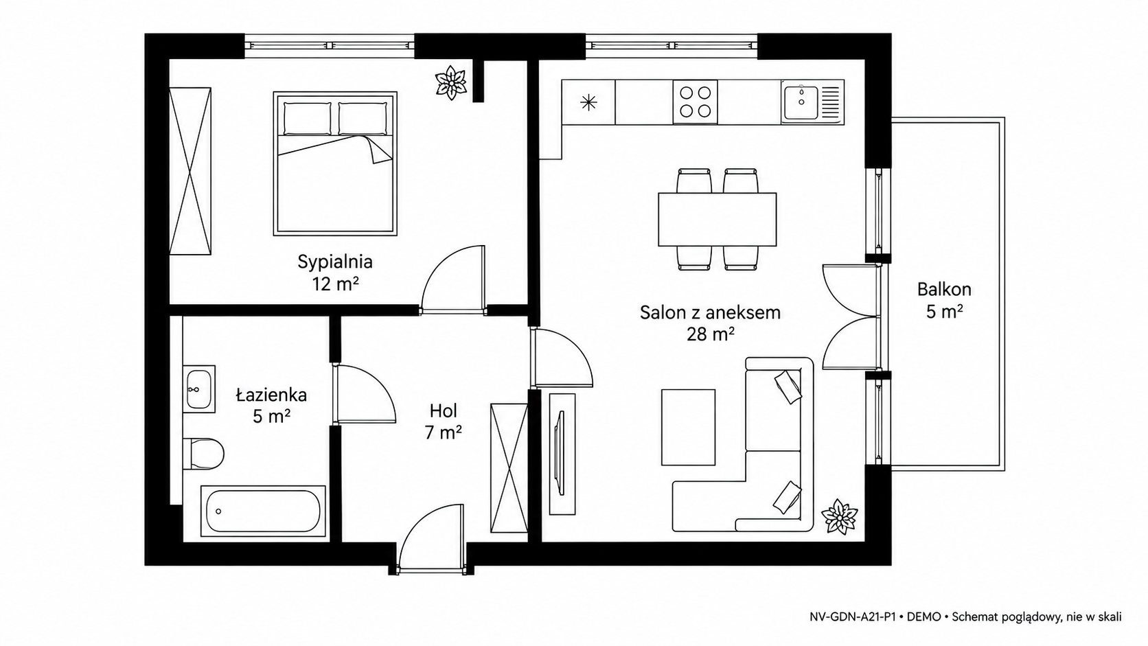 Rzut 2D — 52 m² • DEMO