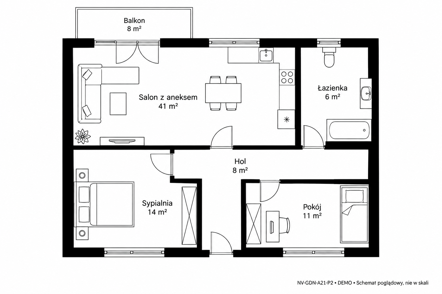 Rzut 2D — 80 m² • DEMO