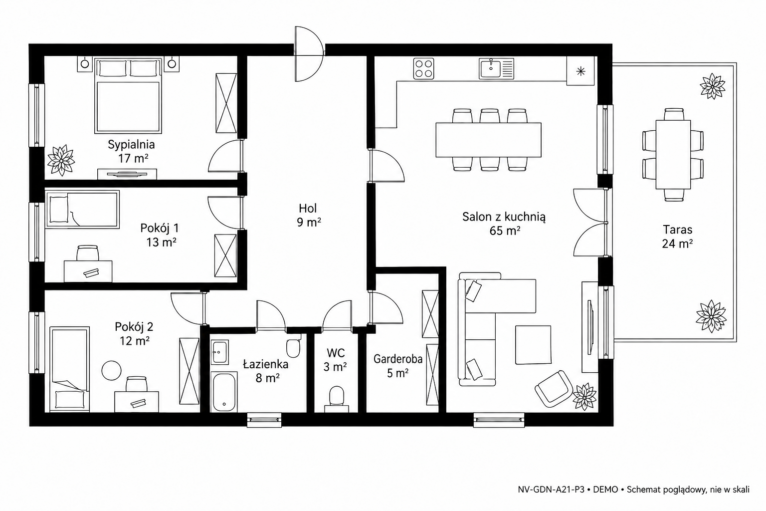 Rzut 2D — 132 m² • DEMO