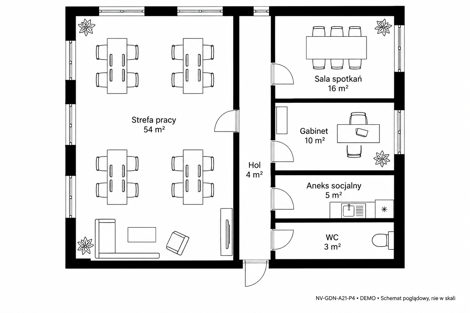 Rzut 2D — 92 m² • DEMO